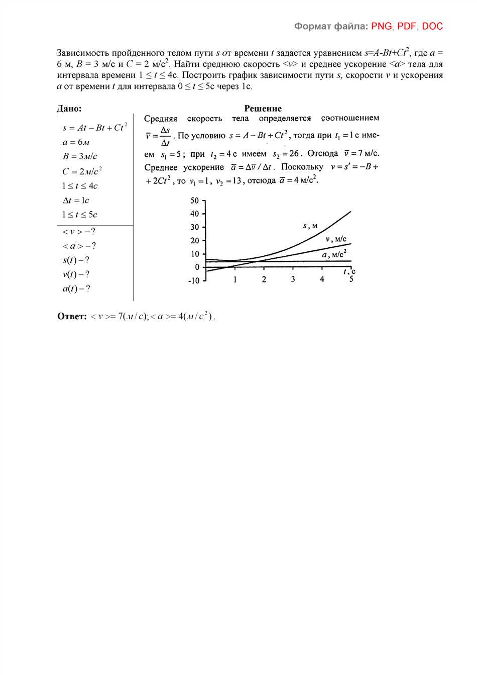 Формула для расчета средней скорости