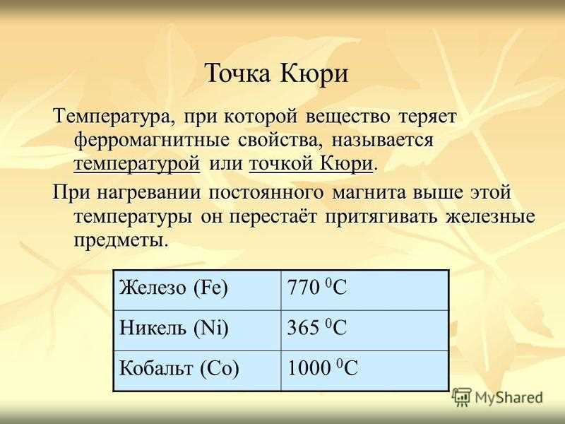 Физическое значение точки Кюри