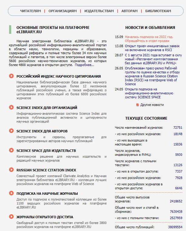 РИНЦ Российский индекс научного цитирования: официальный сайт и его особенности